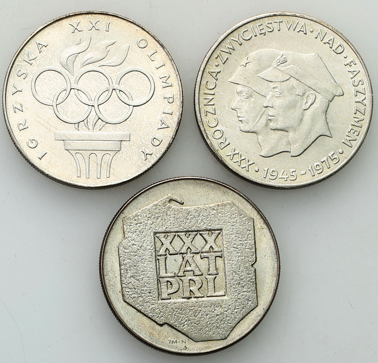 PRL. 200 złotych 1974-1976, zestaw 3 monetPRL. 200 złotych 1974-1976, zestaw 3 monet